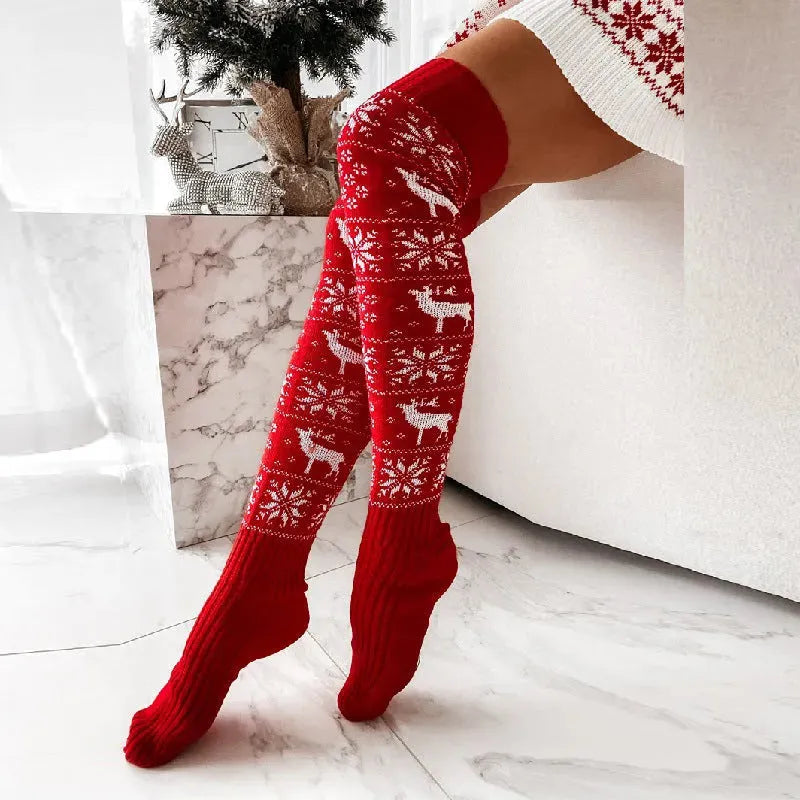 Christmas Snowflake Elk Long Knitted Socks - Bellarte Enchanté Christmas Snowflake Elk Long Knitted Socks